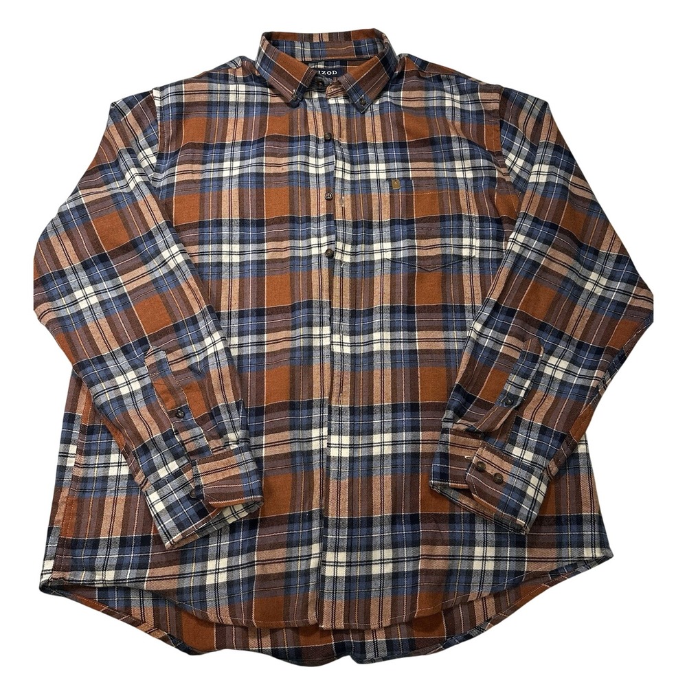 Izod Men's Plaid Flannel Long Sleeve Button Down Shirt XL